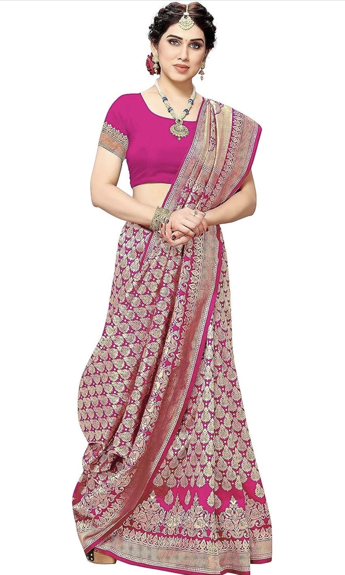 Yashika Women's Trendy Banarasi Kanjivaram Navy Color Art Silk Saree with Blouse Material