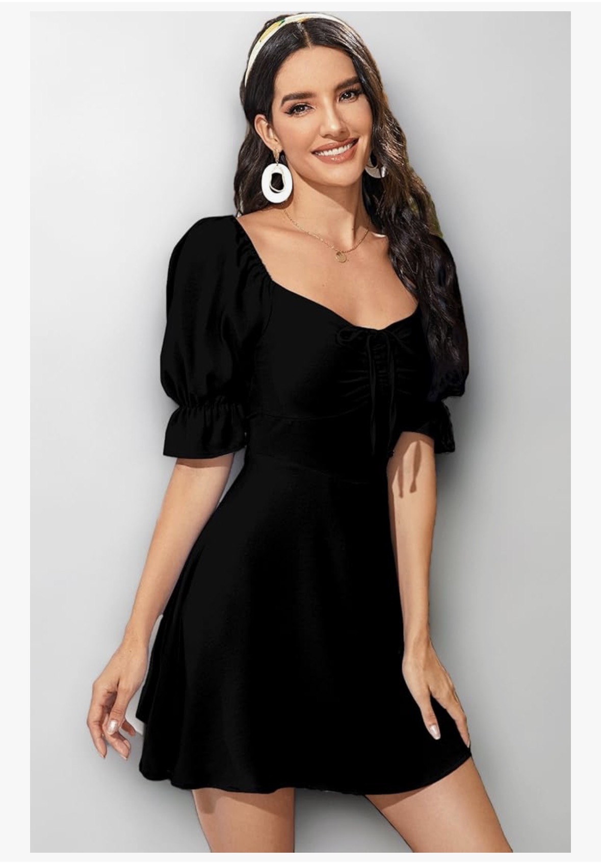 Aahwan Women's & Girls' Black Solid Ruched Detail A-line Mini Dress